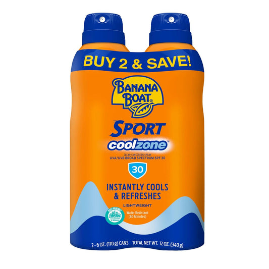 Sport Cool Zone SPF 30 Sunscreen Spray Twin Pack - Oxybenzone Free, Clear Formula, 6 oz Each